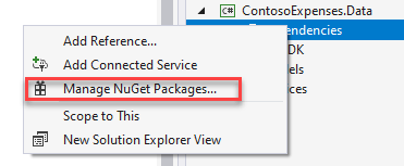 NuGet パッケージの管理...