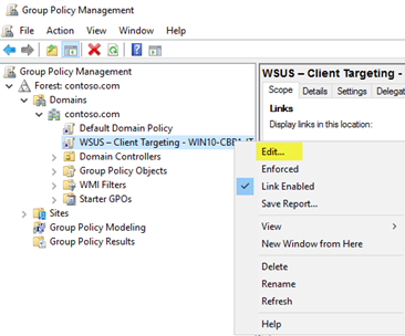 WSUS リング 4 を選択し、グループ ポリシーで編集します。