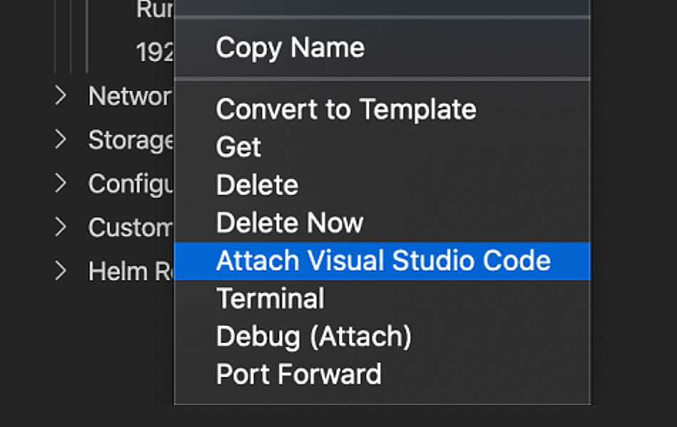 VSCode での Docker のアタッチのスクリーンショット