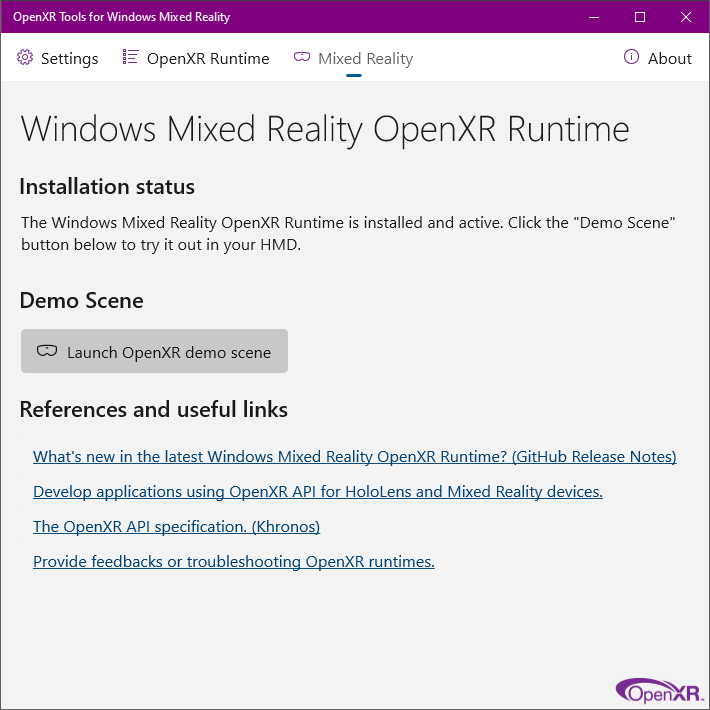 OpenXR Tools for Windows Mixed Reality アプリ