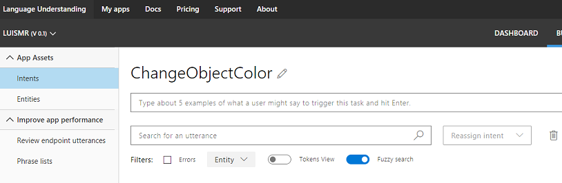 LUIS - インテントのページ