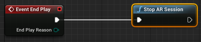 AR セッション停止関数に接続された EventEndPlay ノード