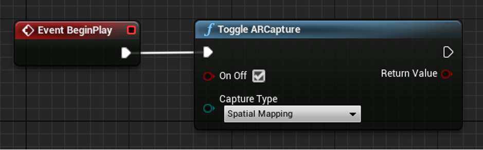 空間マッピング キャプチャの種類が強調表示されている ToggleARCapture 関数のブループリント