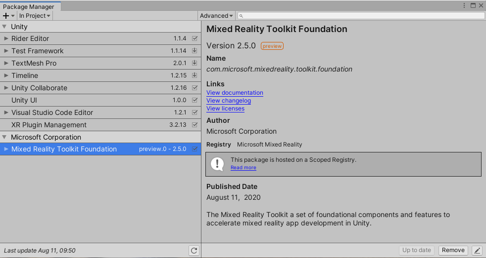 MRTK Foundation UPM パッケージ