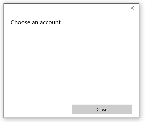 アカウントが表示されていない [アカウントの選択] ウィンドウのスクリーンショット。