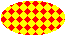 背景色の上に大きな斜めのチェッカーボード パターンが塗りつぶされた楕円の図 