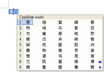 拡張された候補リストを持つ高度な伝統的な中国語のime