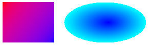 左上から右下に塗りつぶされた四角形と、中心から端まで塗りつぶされる楕円を示す図