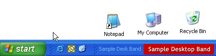 タスク バーにドッキングされているデスク バンドを示すスクリーンショット。