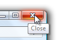 ツールヒント付きの閉じるボタンの 