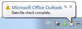 ファイルチェック完了を示すバルーンのスクリーン ショット