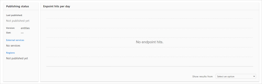 대시보드는 앱의 외부 서비스, 게시된 지역 및 집계된 엔드포인트 적중을 표시합니다.