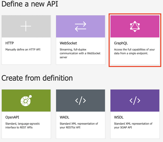 API 목록에서 GraphQL 아이콘을 선택하는 스크린샷.