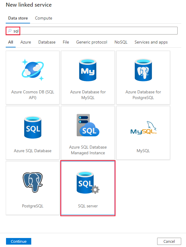 SQL Server 커넥터의 스크린샷.