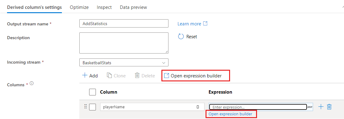 Open Expression Builder 파생