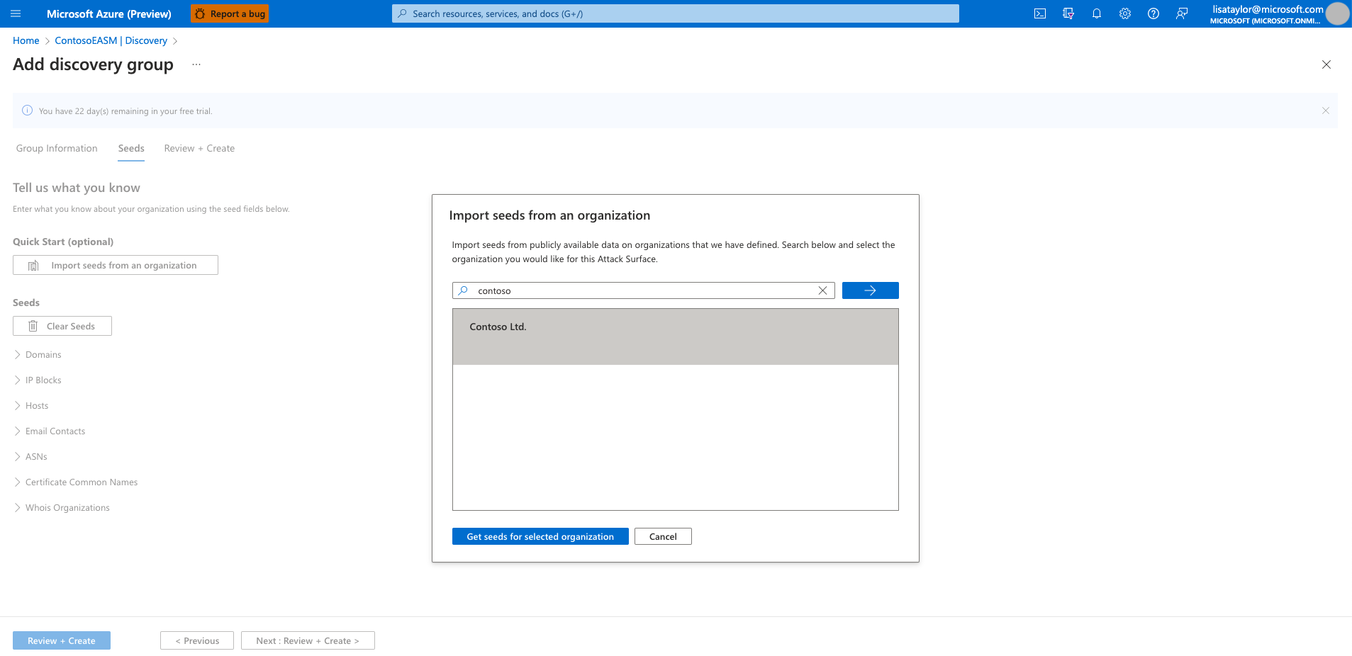 Screenshot of pre-configured attack surface option