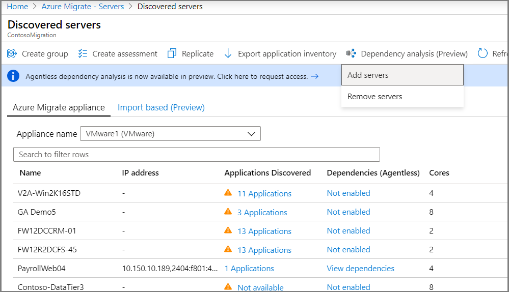 Screenshot of process to start dependency analysis.