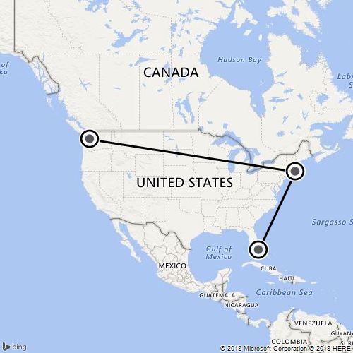 A map that demonstrates using the push points (pp) parameter with a straight line between push points.