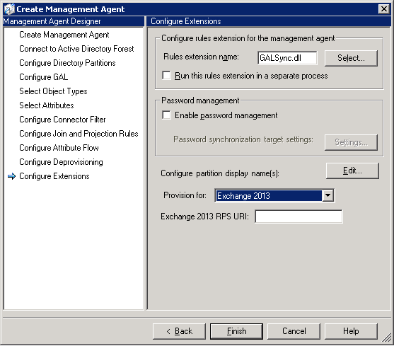 관리 에이전트 Exchange 2010 프로비저닝.