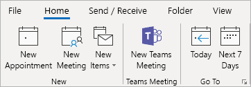 Outlook 리본의 Teams 모임 추가 기능에 대한 스크린샷