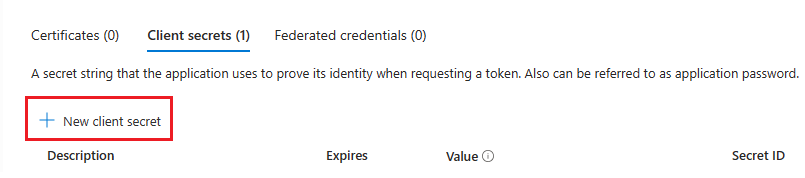 Screenshot show the selection of new client secret.