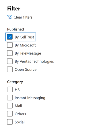 CellTrust 커넥터를 표시하도록 필터를 구성합니다.