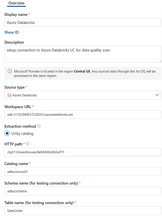 databricks UC 연결을 설정하는 방법을 보여 주는 스크린샷