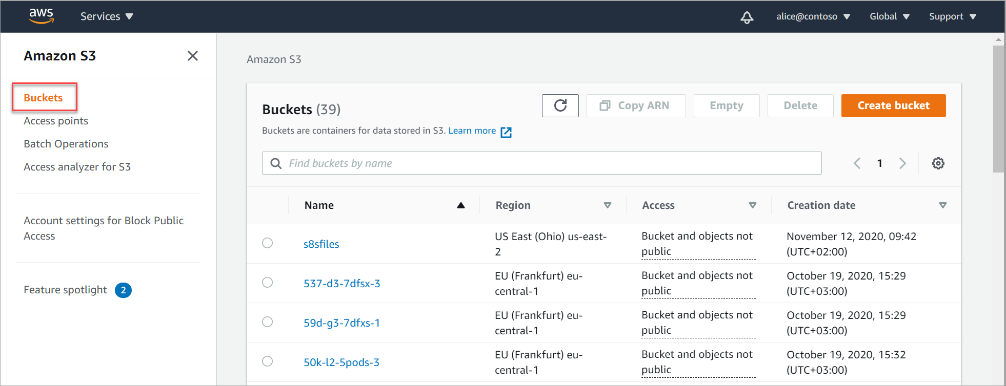 Amazon S3 버킷 탭을 선택합니다.