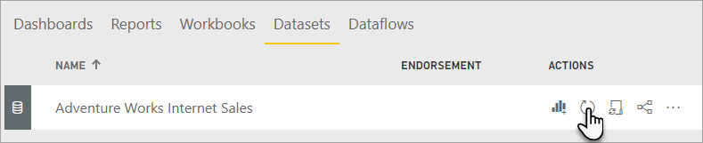 새로 고침이 선택된 Power BI 서비스 UI의 스크린샷