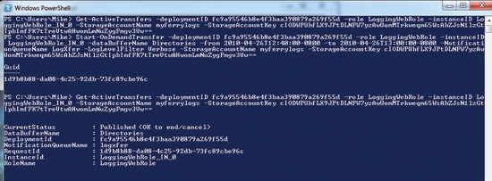 Figure 12 Using Windows PowerShell to Initiate a Transfer of IIS Logs