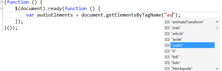 getElementByTagName 메서드에 대한 IntelliSense