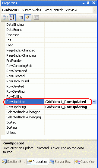 GridView의 RowUpdated 이벤트에 대한 이벤트 처리기 만들기