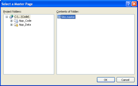 이 ASP.NET 페이지에서 사용해야 하는 마스터 페이지를 선택합니다.