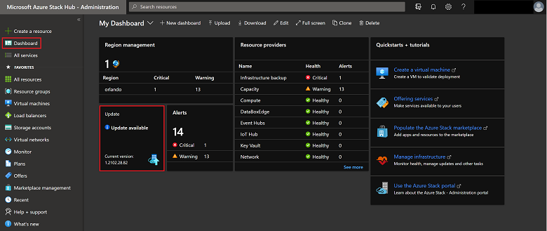 기본 dashboard 타일 업데이트