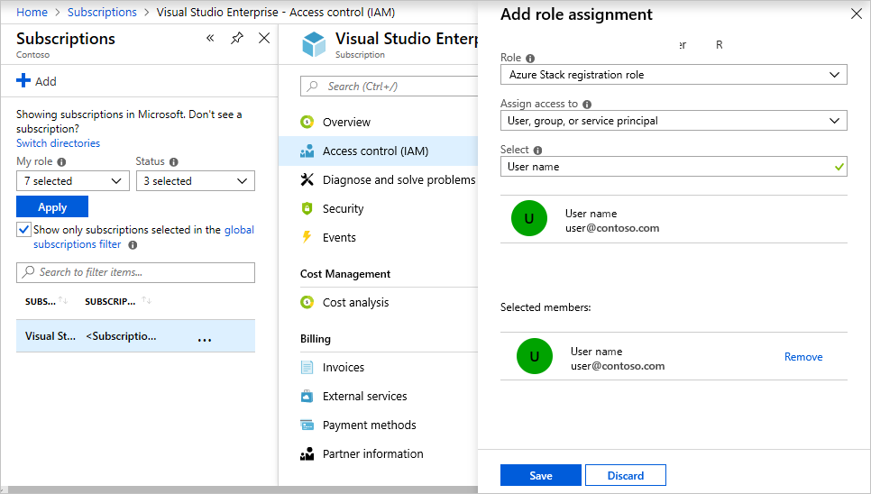 Azure Portal에서 사용자 지정 역할에 할당할 사용자 선택