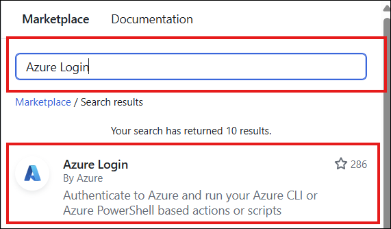 Azure Login Action 선택