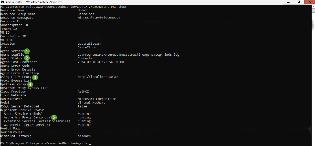 Screenshot that shows the Arc agent with gateway using script.