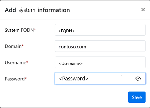 Screenshot showing Add information popup for source appliance.