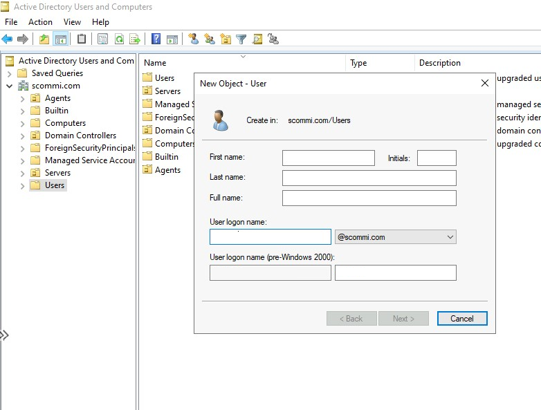 Active Directory 사용자를 보여 주는 스크린샷.