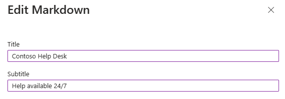 Markdown 타일에 제목과 부제목을 추가하는 방법을 보여 주는 스크린샷.