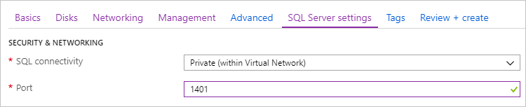 SQL VM 보안의 Azure Portal 스크린샷.