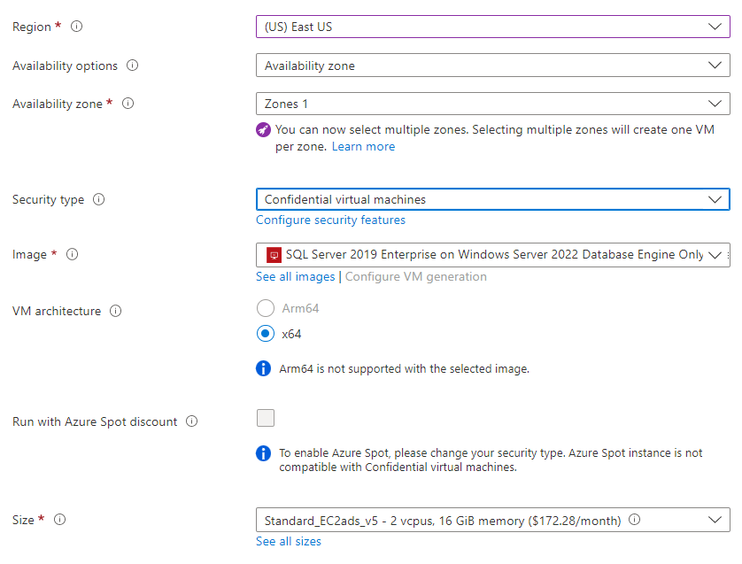 인스턴스 세부 정보를 보여 주는 Azure Portal 스크린샷