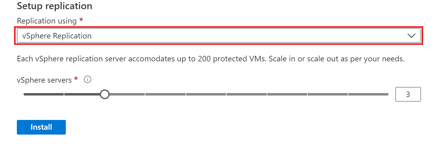 옵션을 사용하여 복제에 대해 선택된 vSphere 복제를 보여 주는 스크린샷