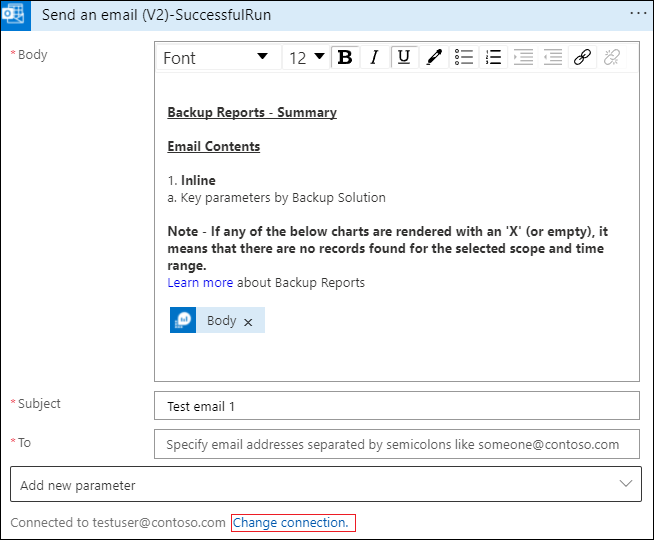 Office 365 연결 변경을 보여 주는 스크린샷