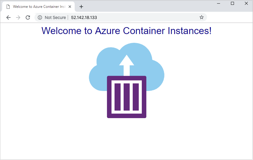 Azure 컨테이너 인스턴스에서 실행되는 애플리케이션을 보여주는 브라우저 스크린샷