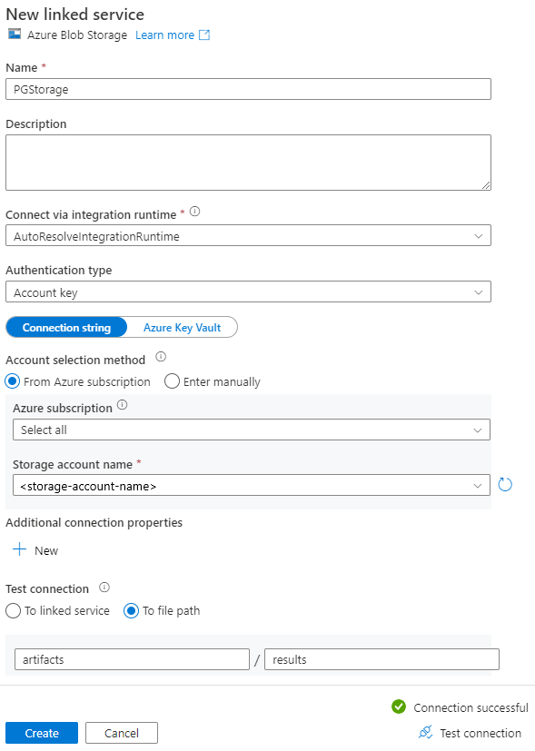 Azure Data Factory 원본 구성을 보여 주는 스크린샷