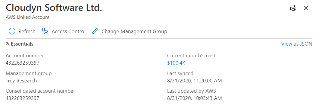 AWS 연결된 계정 페이지를 보여 주는 스크린샷