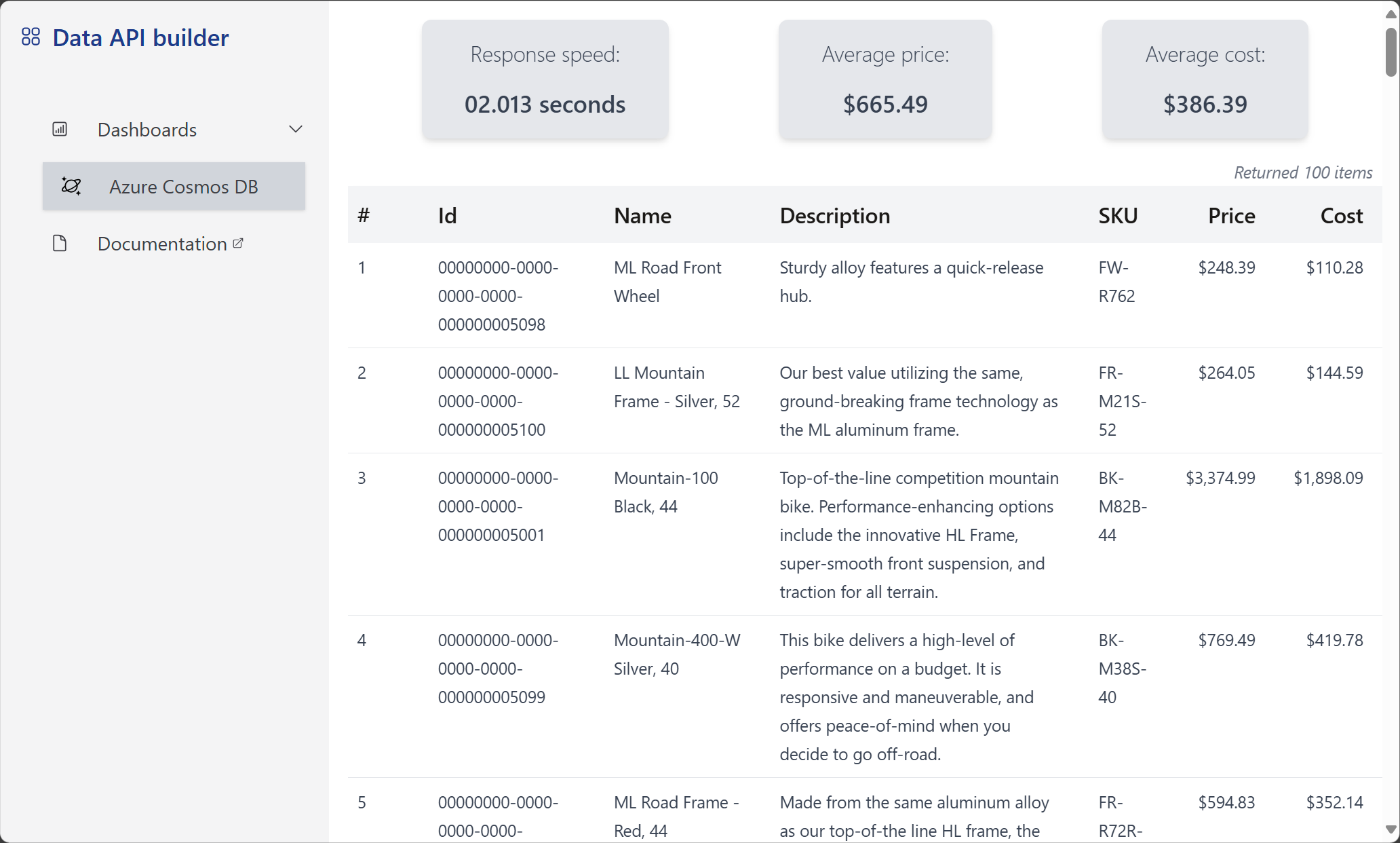 Azure Static Web Apps 실행 중인 웹 애플리케이션의 스크린샷