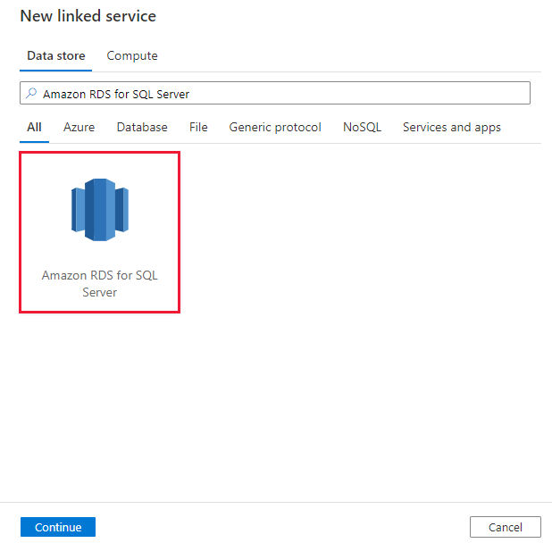 Amazon RDS for SQL Server 커넥터의 스크린샷