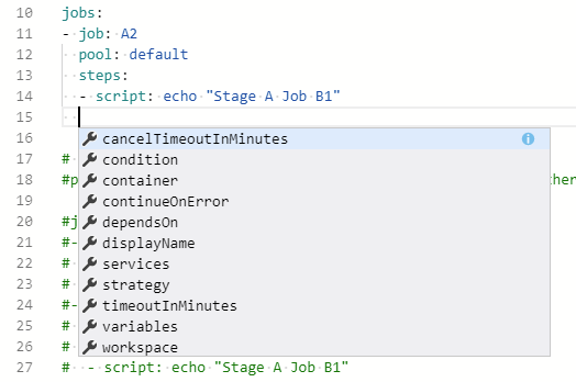 YAML 파이프라인 편집기 intellisense.